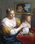 Paulus Moreelse Girl with a Mirror oil painting